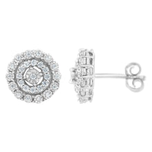 Load image into Gallery viewer, 10KT White Gold 1/2 cttw Double Halo Brilliant Round-Cut Diamond Stud Earrings (I-J Clarity, I2-I3 Color)
