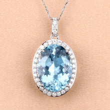 Load image into Gallery viewer, 9.59 Carat Genuine Aquamarine and White Diamond 14K White Gold Pendant

