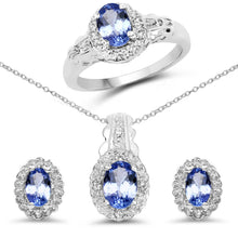 将图片加载到图库查看器，2.46 Carat Genuine Tanzanite and White Topaz .925 Sterling Silver 3 Piece Jewelry Set (Ring, Earrings, and Pendant w/ Chain)
