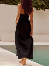 Load image into Gallery viewer, Black Ruched Halter Neck Midi Dress Sleek &amp; Sophisticated Dress For Women
