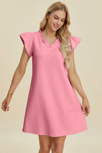 Load image into Gallery viewer, Double Take Full Size Ruffled V-Neck Cap Sleeve Dress – Ruffled V-Neck Dress, Cap Sleeve Dress, Elegant Ruffled Dress, Flattering V-Neck Dress, Stylish Full-Size Dress, Comfortable Ruffle Dress, Chic Cap Sleeve Dress
