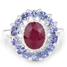 Load image into Gallery viewer, 3.70 Carat Glass Filled Ruby and Tanzanite .925 Sterling Silver Ring
