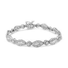 将图片加载到图库查看器，.925 Sterling Silver 1 cttw Diamond Double Leaf and Bezel Link Bracelet (I-J Clarity, I2-I3 Color) - Size 7.25"
