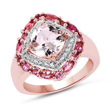 Load image into Gallery viewer, 14K Rose Gold Plated 3.11 Carat Genuine Morganite, Pink Tourmaline &amp; White Topaz .925 Sterling Silver Ring
