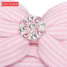 将图片加载到图库查看器，Modern Luxury Baby Girl Cotton Knit Striped Baby Caps With Big Bow For Baby Girls In Elegant Style
