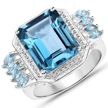 Load image into Gallery viewer, 8.17 Carat Genuine London Blue Topaz and Swiss Blue Topaz 14K White Gold Ring

