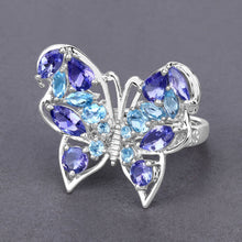 Load image into Gallery viewer, 3.60 Carat Genuine Tanzanite and Swiss Blue Topaz .925 Sterling Silver Ring
