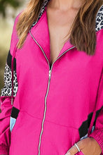将图片加载到图库查看器，Colorful Women's Leopard Print Zip-Up Hooded Jacket Trendy Long Sleeve Outerwear with Pockets
