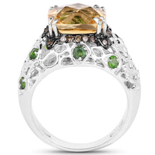 Load image into Gallery viewer, 4.13 Carat Genuine Citrine, Chrome Diopside &amp; Champagne Diamond .925 Sterling Silver Ring
