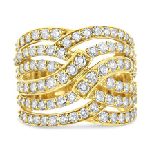 将图片加载到图库查看器，10K Yellow Gold 3.00 Cttw Diamond Multi Row Bypass Wave Cocktail Band Ring (J-K Color, I1-I2 Clarity) - Size 7
