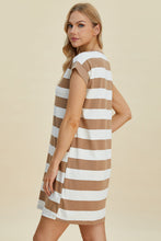 将图片加载到图库查看器，Full Size Striped Round Neck Cap Sleeve Mini Dress For Women – Striped Mini Dress, Full-Size Round Neck Dress, Comfortable Cap Sleeve Dress, Chic Striped Dress, Flattering Mini Dress, Casual Everyday Dress, Versatile Striped Dress
