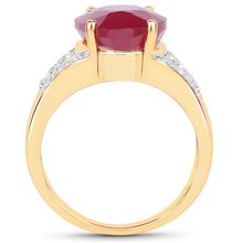 Load image into Gallery viewer, 14K Yellow Gold Plated 5.49 Carat Glass Filled Ruby and White Topaz .925 Sterling Silver Ring
