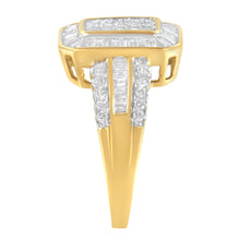 Load image into Gallery viewer, 10K Yellow Gold Round and Baguette-Cut Diamond Cluster Ring (1.0 Cttw, I-J Color, SI1-SI2 Clarity) - Size 7
