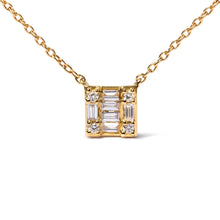 将图片加载到图库查看器，10K Yellow Gold 1/10 Cttw Round and Baguette Diamond Mosaic Composite Square 18" Inch Pendant Necklace (H-I Color, I1-I2 Clarity)
