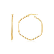 将图片加载到图库查看器，14K Yellow Gold Hexagon Hoop Rounded Edge Earrings
