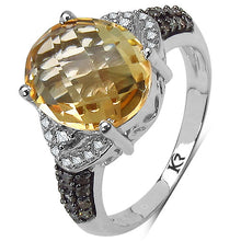 Load image into Gallery viewer, 4.69 Carat Genuine Citrine, Champagne Diamond &amp; White Diamond .925 Sterling Silver Ring
