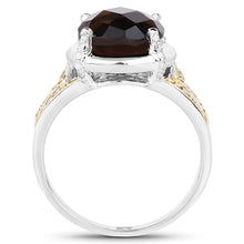 Load image into Gallery viewer, 3.28 Carat Genuine Smoky Quartz, Yellow Diamond &amp; White Diamond .925 Sterling Silver Ring
