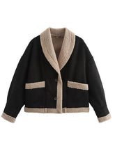 Load image into Gallery viewer, Fuzzy Collared Neck Long Sleeve Jacket with Buttoned Closure and Cozy Pockets
