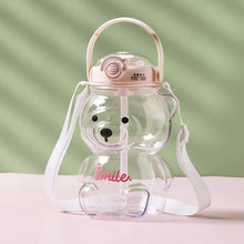 Load image into Gallery viewer, 800ML Water Bottle for Kids with Straw Mug Cup Bear Summer Outdoor Sport Plastic Girls School Cute Drinking Cup Bear Water Bottle with Straw and Strap Cute Water Bottles for Kids Drinking Water Bottles Portable Leak Proof
