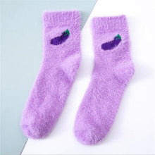 将图片加载到图库查看器，1 pairs Thermal Fluffy Socks Autumn-Winter New Year Socks New Fashion Warm Avocado Cherry Eggplant Socks Warm Ankle Socks Winter Socks For Men And Women
