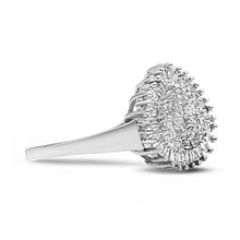 Load image into Gallery viewer, 10K White Gold 1/2 Cttw Round &amp; Baguette Cut Diamond Pear Shaped Domed PavÃ© Cluster with Halo Cocktail Ring (H-I Color, SI1-SI2 Clarity) - Size 5
