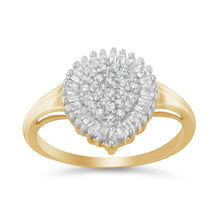 将图片加载到图库查看器，10K Yellow Gold 1/2 Cttw Round &amp; Baguette Cut Diamond Pear Shaped Domed PavÃ© Cluster with Halo Cocktail Ring (J-K Color, I1-I2 Clarity) - Size 4-1/4
