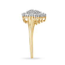 将图片加载到图库查看器，10K Yellow Gold 1/2 Cttw Round &amp; Baguette Cut Diamond Pear Shaped Domed PavÃ© Cluster with Halo Cocktail Ring (J-K Color, I1-I2 Clarity) - Size 4-1/4
