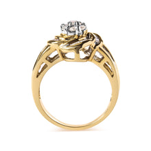Load image into Gallery viewer, 10K Yellow Gold 1/2 Cttw Round and Baguette Diamond Flower Swirl Cocktail Ring (I-J Color, SI2-I1 Clarity) - Ring Size 7
