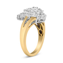 将图片加载到图库查看器，14K Yellow and White Gold 1.00 Cttw Round and Baguette-Cut Diamond Ballerina Cocktail Ring (H-I Color, SI2-I1 Clarity)
