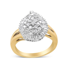 将图片加载到图库查看器，14K Yellow and White Gold 1.00 Cttw Round and Baguette-Cut Diamond Ballerina Cocktail Ring (H-I Color, SI2-I1 Clarity)
