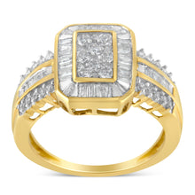 将图片加载到图库查看器，10K Yellow Gold Round and Baguette-Cut Diamond Cocktail Ring (1.0 Cttw, H-I Color, SI2-I1 Clarity) - Size 7
