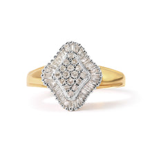 Load image into Gallery viewer, 10K Yellow Gold 1/2 Cttw Round And Baguette-cut Diamond Rhombus Head and Halo Ring (I-J Color, I1-I2 Clarity) - Ring Size 7
