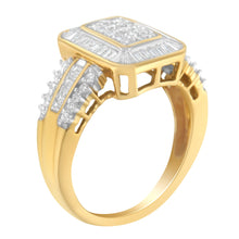 Load image into Gallery viewer, 10K Yellow Gold Round and Baguette-Cut Diamond Cluster Ring (1.0 Cttw, I-J Color, SI1-SI2 Clarity) - Size 7
