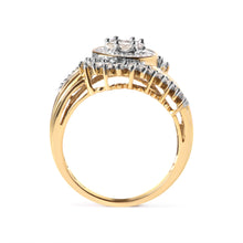 Load image into Gallery viewer, 10K Yellow Gold 1 Cttw Round and Baguette cut Diamond Cluster Swirl Band Ring (H-I Color, I1-I2 Clarity) - Ring Size 7
