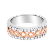 Load image into Gallery viewer, 10K White and Rose Gold 1/3 Cttw Diamond Split Shank and Infinity Ribbon Band Ring (I-J Color, I1-I2 Clarity) - Size 6
