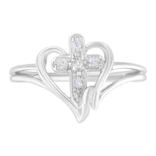 Load image into Gallery viewer, 10K White Gold Diamond-Accented Cross &amp; Open Heart Promise Fashion Ring (H-I Color, I1-I2 Clarity) - Size 7
