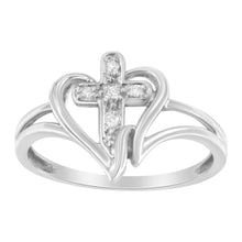 Load image into Gallery viewer, 10K White Gold Diamond-Accented Cross &amp; Open Heart Promise Fashion Ring (H-I Color, I1-I2 Clarity) - Size 7
