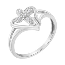 Load image into Gallery viewer, 10K White Gold Diamond-Accented Cross &amp; Open Heart Promise Fashion Ring (H-I Color, I1-I2 Clarity) - Size 7
