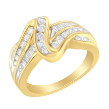 Load image into Gallery viewer, 10K Yellow Gold 3/4 Cttw Channel Set Round and Baguette-cut Diamond Double Shank Bypass Ring (J-K Color, I1-I2 Clarity) - Size 6.75
