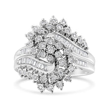 将图片加载到图库查看器，10K White Gold 1/2 Cttw Round and Baguette-Cut "S" Shaped Bypass Cocktail Ring (I-J Color, I1-I2 Clarity) - Size 7
