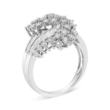 将图片加载到图库查看器，10K White Gold 1/2 Cttw Round and Baguette-Cut "S" Shaped Bypass Cocktail Ring (I-J Color, I1-I2 Clarity) - Size 7
