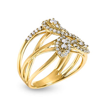 Load image into Gallery viewer, 10K Yellow Gold 1/2 Cttw Diamond Crossover 3 Leaf Floral Cocktail Ring Band (H-I Color, SI1-SI2 Clarity)  - Size 7

