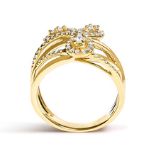 Load image into Gallery viewer, 10K Yellow Gold 1/2 Cttw Diamond Crossover 3 Leaf Floral Cocktail Ring Band (H-I Color, SI1-SI2 Clarity)  - Size 7
