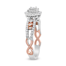 Load image into Gallery viewer, 14K Rose Gold Plated .925 Sterling Silver 3/8 Cttw Round Diamond Double Frame Cross-Over Split Shank Engagement Ring (I-J Color, I2-I3 Clarity) - Size 7
