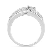 Load image into Gallery viewer, .925 Sterling Silver 1/5 Cttw Miracle-Set Diamond Heart Cross-Over Bypass Ring (I-J Color, I2-I3 Clarity) - Size 7
