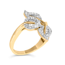 Load image into Gallery viewer, 18K Yellow and White Gold Plated .925 Sterling Silver 3/8 Cttw Baguette and Round Diamond Bypass Triple Leaf Ring (I-J Color, I1-I2 Clarity) - Size 7

