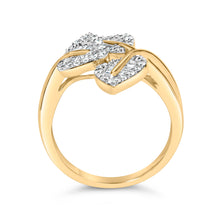 Load image into Gallery viewer, 18K Yellow and White Gold Plated .925 Sterling Silver 3/8 Cttw Baguette and Round Diamond Bypass Triple Leaf Ring (I-J Color, I1-I2 Clarity) - Size 7
