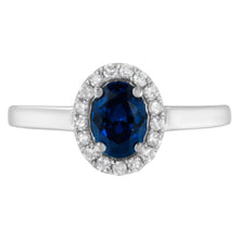Load image into Gallery viewer, 10K White Gold 1/5 Cttw Round Diamond and Prong Set 7MM Created Blue Sapphire Halo Cocktail Ring (H-I Color, I1-I2 Clarity) - Size 7

