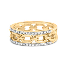 将图片加载到图库查看器，10K Yellow Gold 1/5 Cttw Diamond Two Row Cuban Link Ring (I-J Color, I2-I3 Clarity) - Size 7
