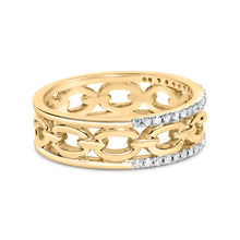 将图片加载到图库查看器，10K Yellow Gold 1/5 Cttw Diamond Two Row Cuban Link Ring (I-J Color, I2-I3 Clarity) - Size 7
